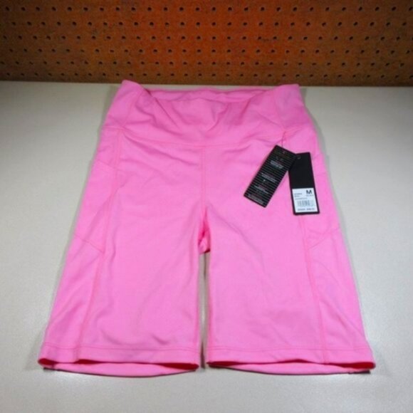 bebe sport womens solid pink wicking 4way stretch biker shorts M NWT - Picture 1 of 5
